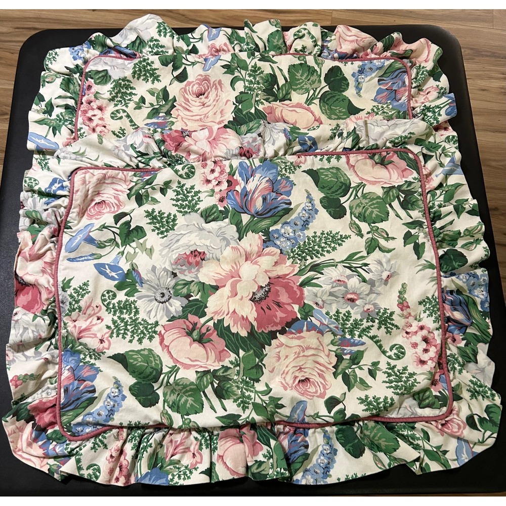 VTG 90s Waverly Spring Fever Pillow Shams Standard Set/2 Pink Blue Floral Ruffle